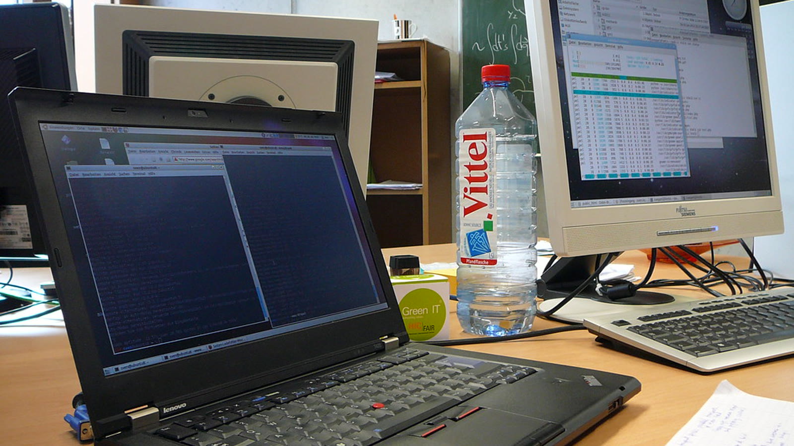 Office workstation with laptop and monitor