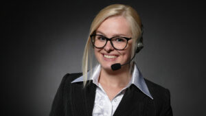 Customer support operator wearing a headset