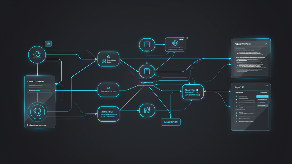 Abstract electric blue workflow showing controlled AI agent delegation